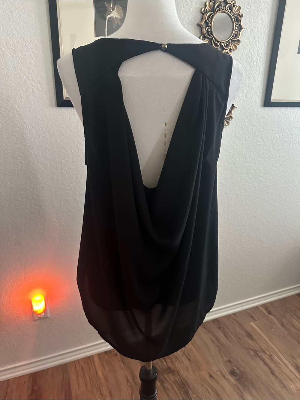 Lily White Black Draped Cowl Back Top